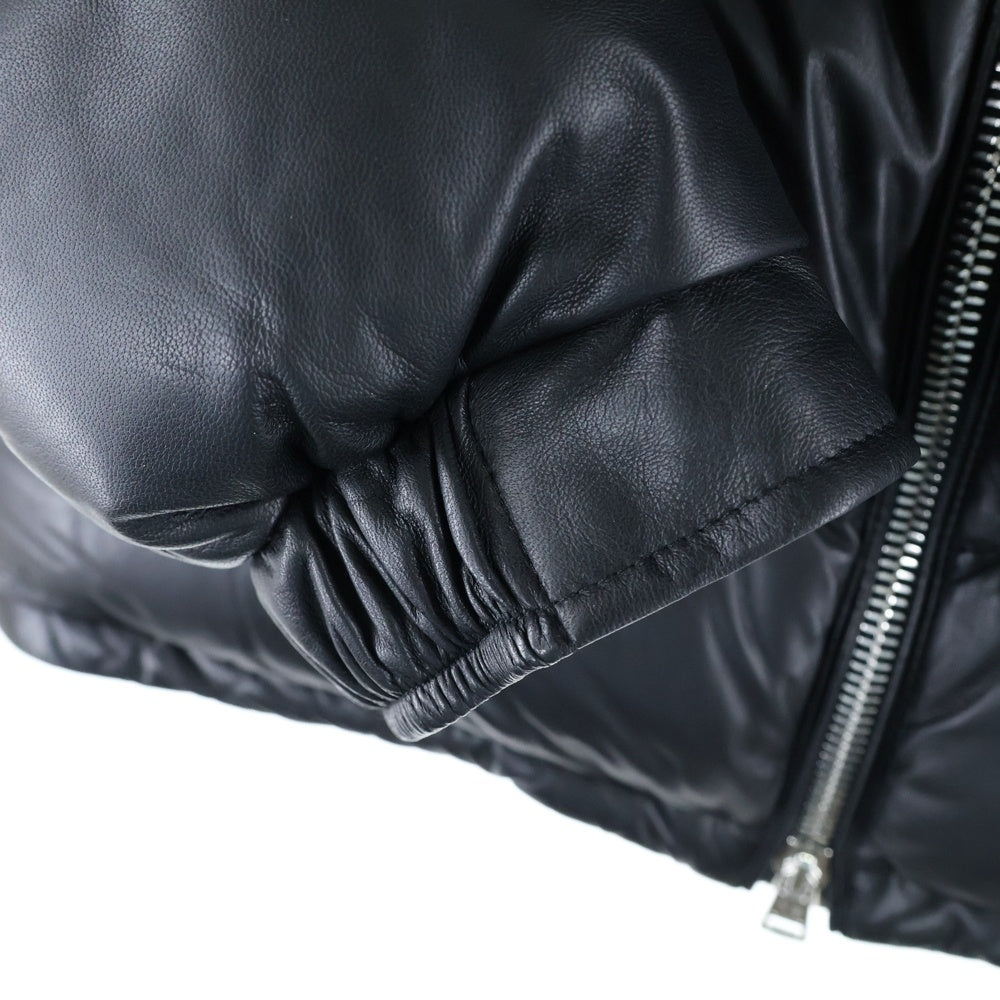 MONCLER(モンクレール) 19AW ラムレザー ロゴワッペン フーデッド ダウンジャケット ブラック E20914183105 50118