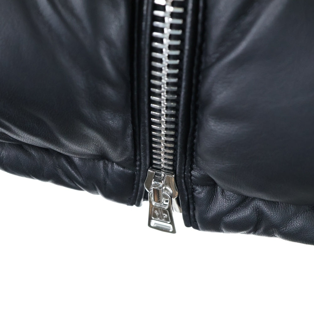 MONCLER(モンクレール) 19AW ラムレザー ロゴワッペン フーデッド ダウンジャケット ブラック E20914183105 50118