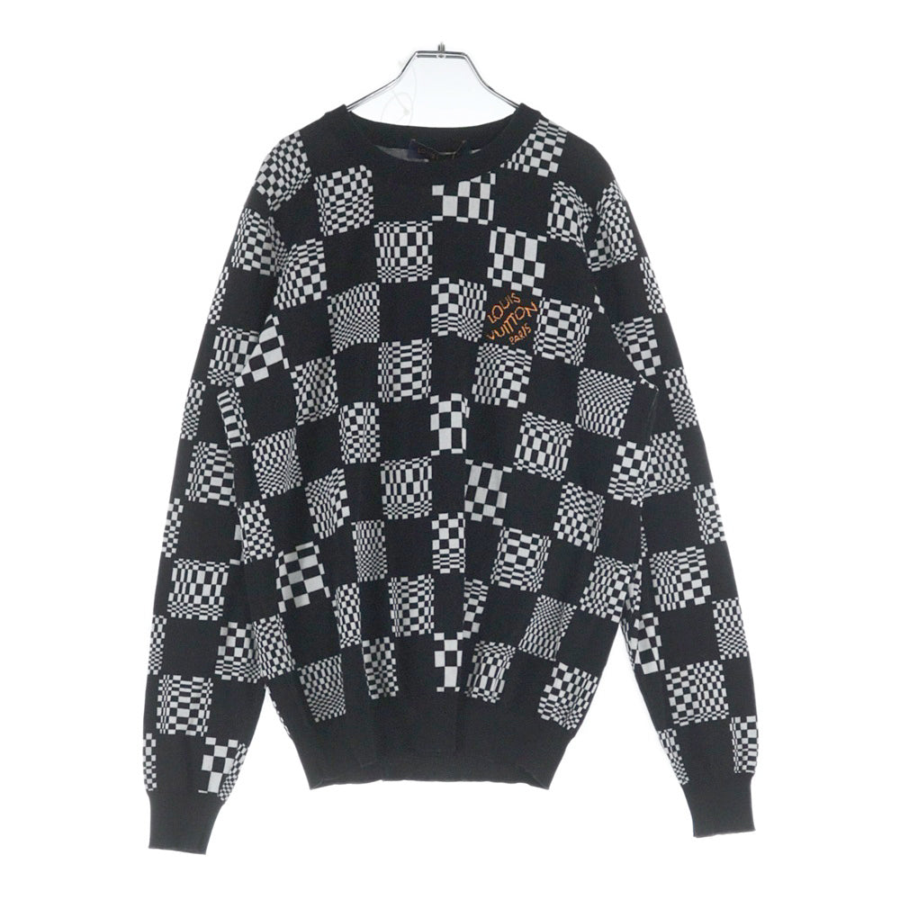LOUIS VUITTON(ルイヴィトン) 21AW ディストーテッド ダミエ クルーネック ニット セーター ブラック/ホワイト RM211 AJ9 HKN74W