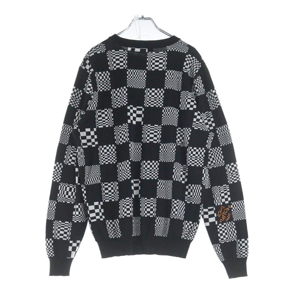 LOUIS VUITTON(ルイヴィトン) 21AW ディストーテッド ダミエ クルーネック ニット セーター ブラック/ホワイト RM211 AJ9 HKN74W