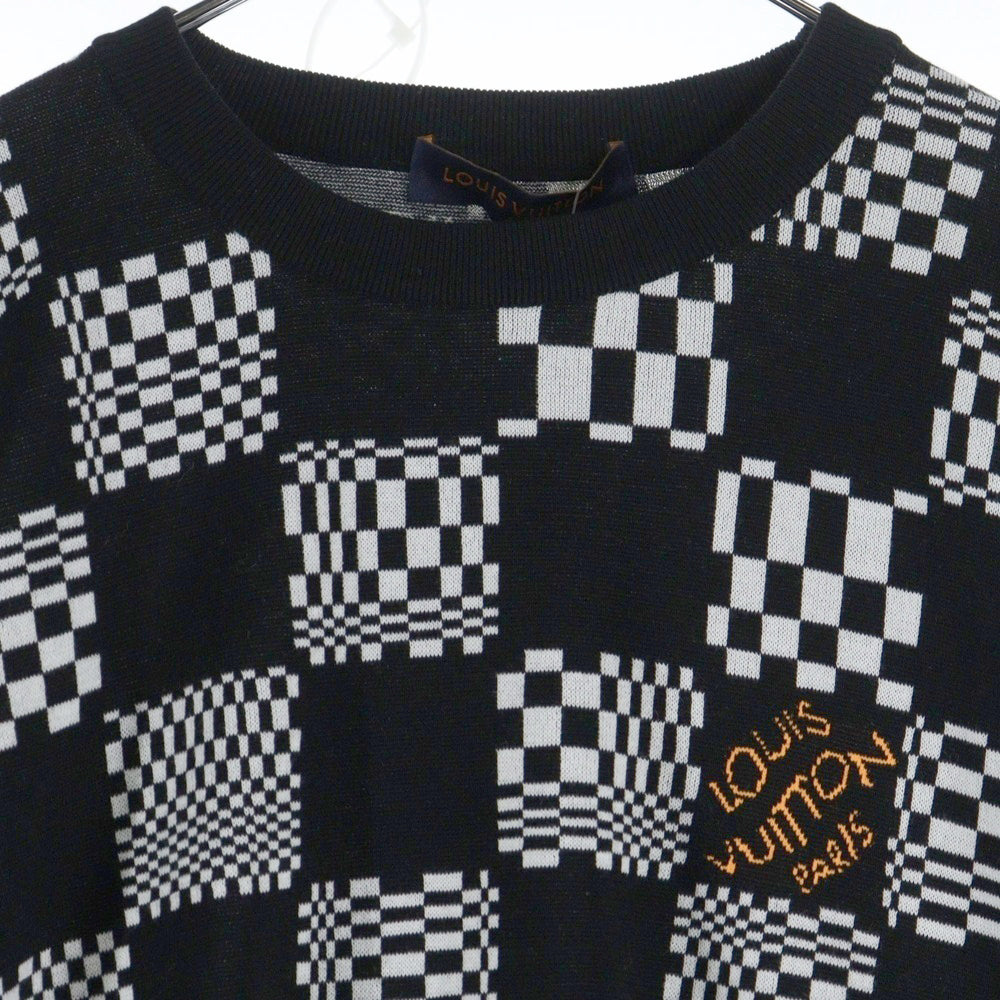 LOUIS VUITTON(ルイヴィトン) 21AW ディストーテッド ダミエ クルーネック ニット セーター ブラック/ホワイト RM211 AJ9 HKN74W