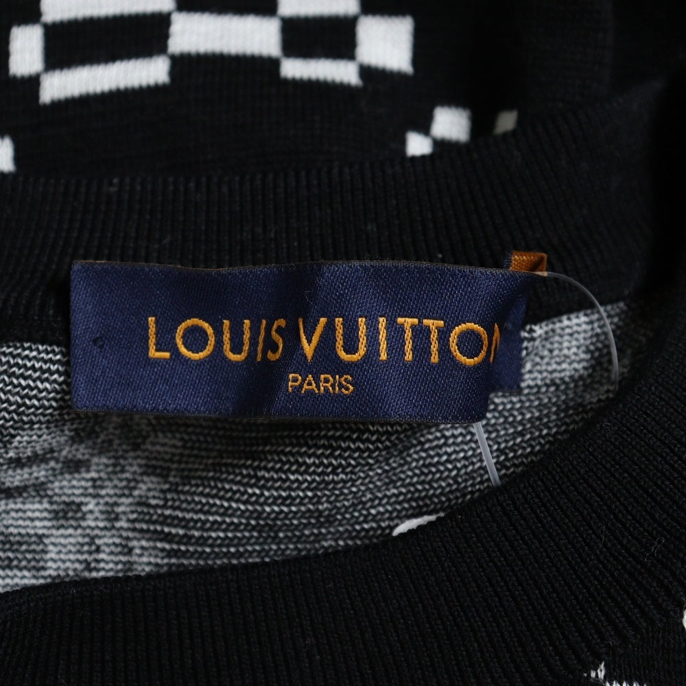 LOUIS VUITTON(ルイヴィトン) 21AW ディストーテッド ダミエ クルーネック ニット セーター ブラック/ホワイト RM211 AJ9 HKN74W