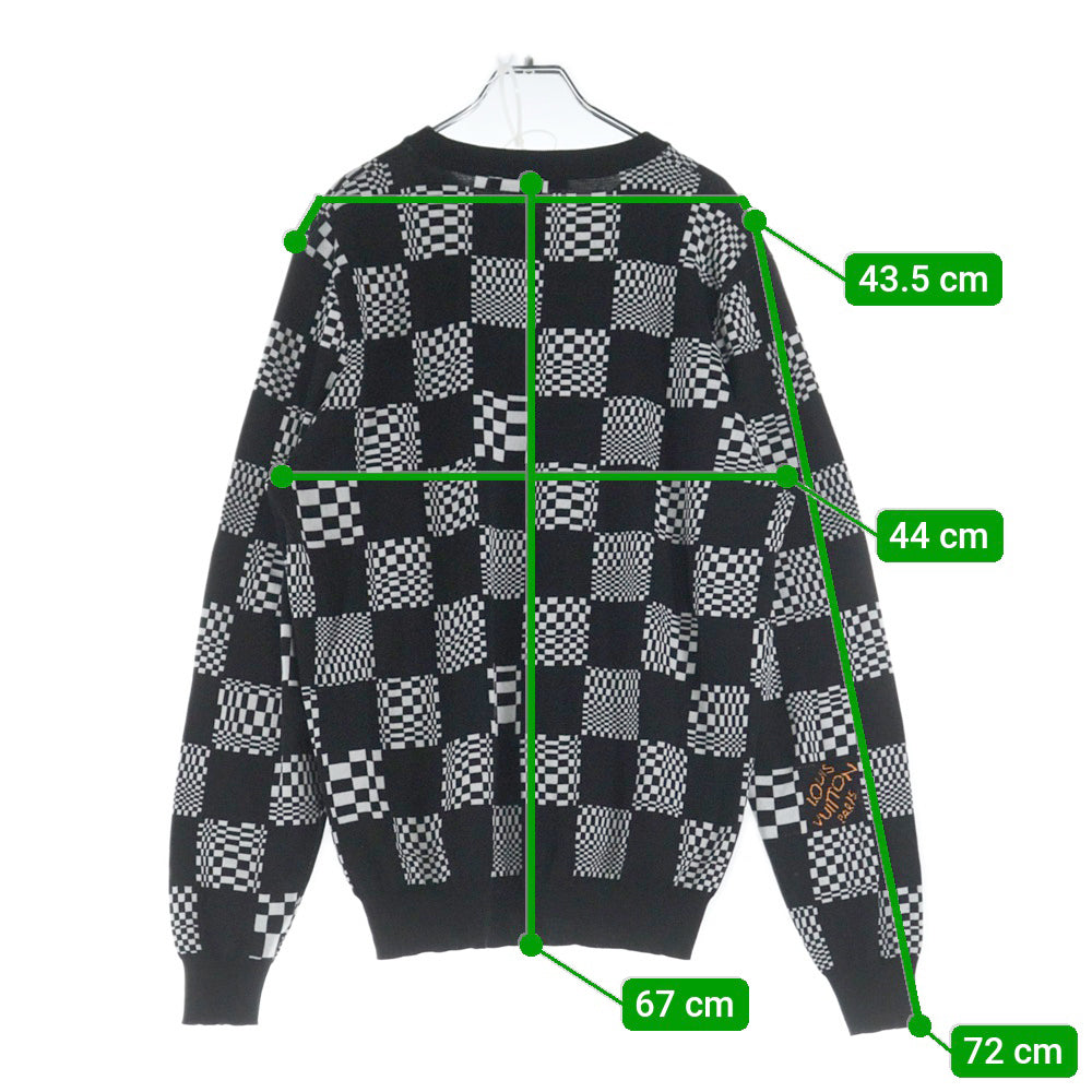 LOUIS VUITTON(ルイヴィトン) 21AW ディストーテッド ダミエ クルーネック ニット セーター ブラック/ホワイト RM211 AJ9 HKN74W