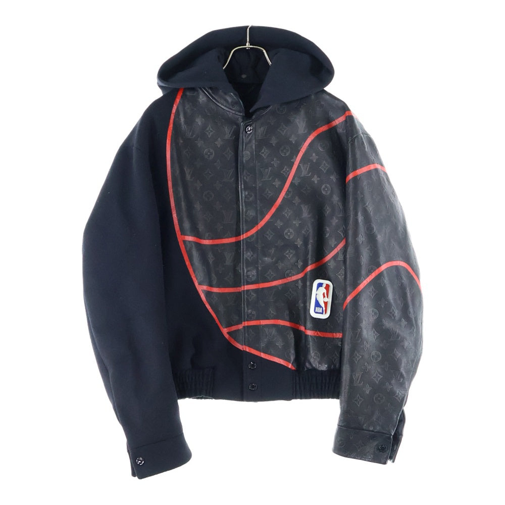 LOUIS VUITTON(ルイヴィトン) 21AW ×NBA モノグラム エンボス プレイヤーレザーミックス ジャケット ブラック HKL02WZCZ A591