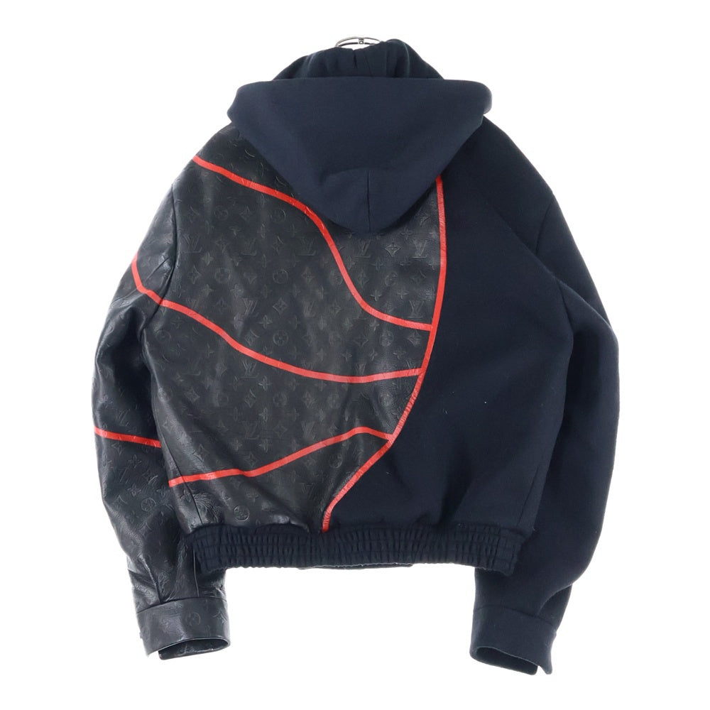 LOUIS VUITTON(ルイヴィトン) 21AW ×NBA モノグラム エンボス プレイヤーレザーミックス ジャケット ブラック HKL02WZCZ A591