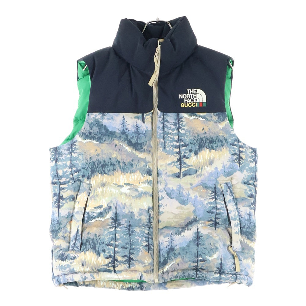 GUCCI(グッチ) 21AW ×THE NORTH FACE DOWN VEST-FOREST PRINT ザ ノースフェイス フォレスト プリント ヌプシ ジップアップ ナイロン ダウン ベスト マルチ 663762 XAADS