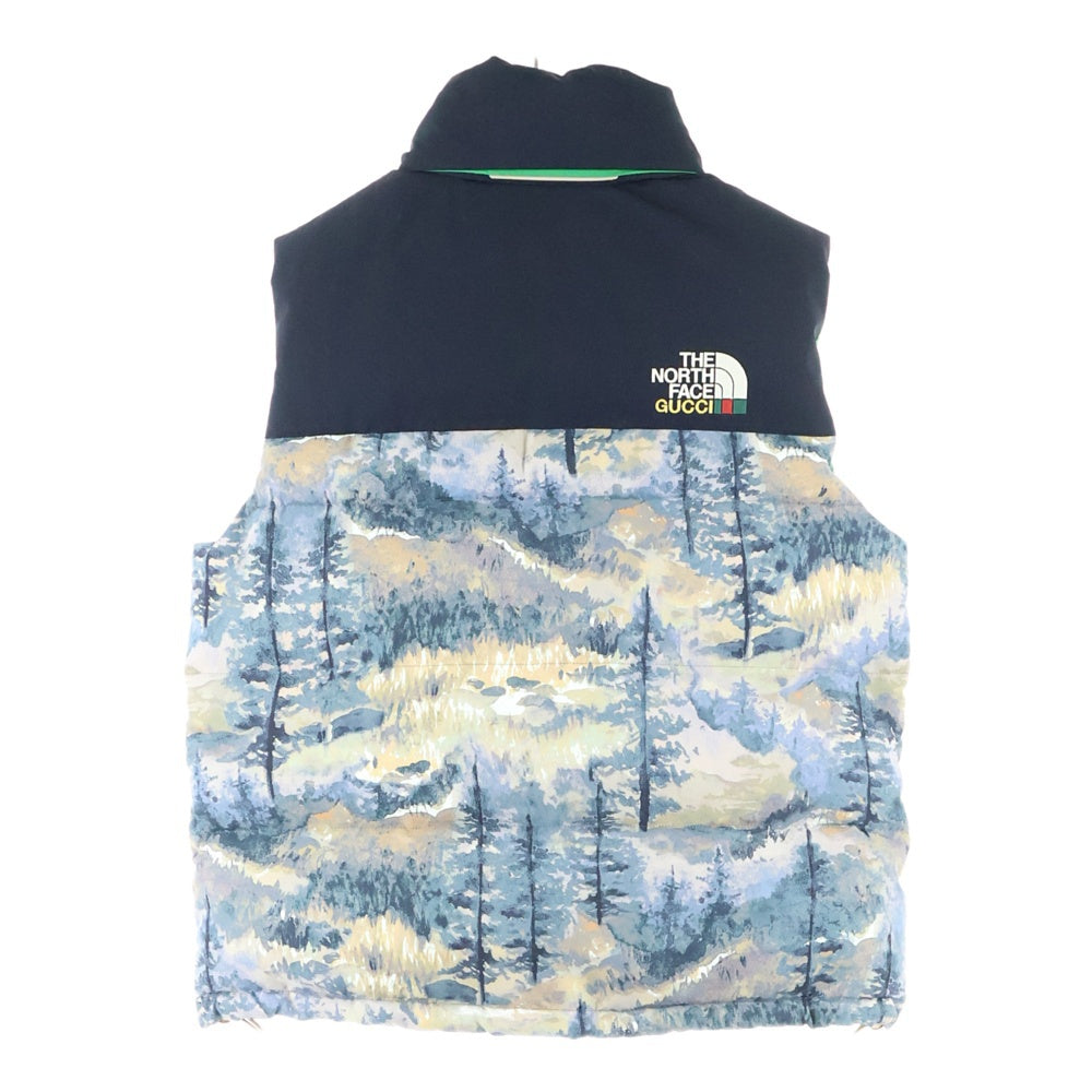 GUCCI(グッチ) 21AW ×THE NORTH FACE DOWN VEST-FOREST PRINT ザ ノースフェイス フォレスト プリント ヌプシ ジップアップ ナイロン ダウン ベスト マルチ 663762 XAADS