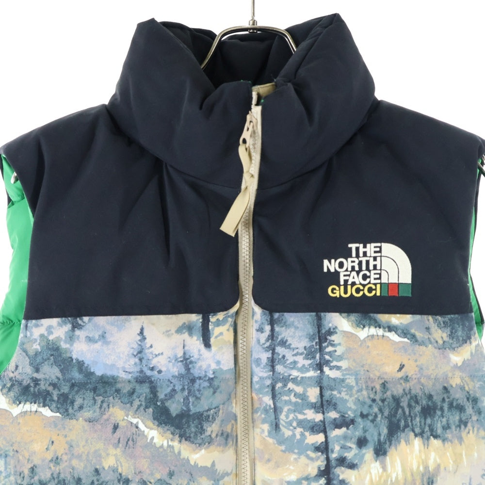 GUCCI(グッチ) 21AW ×THE NORTH FACE DOWN VEST-FOREST PRINT ザ ノースフェイス フォレスト プリント ヌプシ ジップアップ ナイロン ダウン ベスト マルチ 663762 XAADS