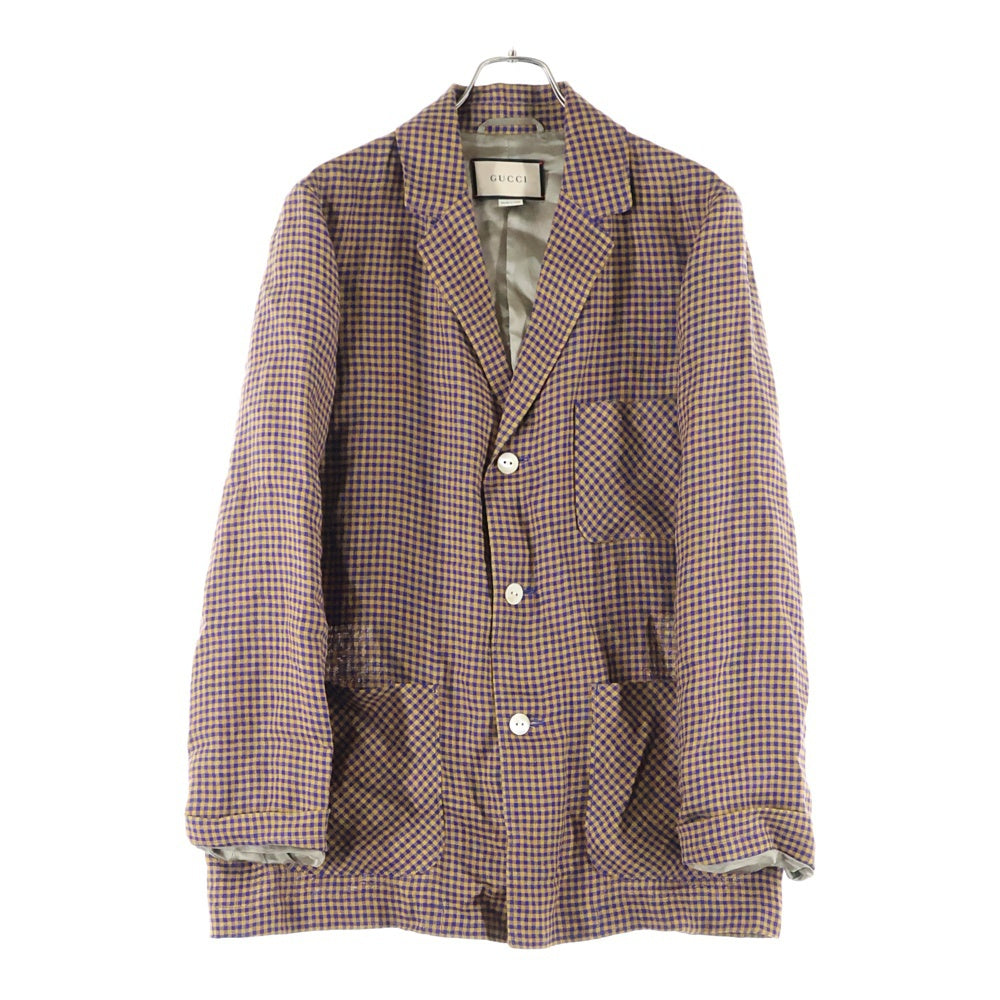 GUCCI(グッチ) 21AW グレンチェック ノッチドラペル 3B シングルテーラードジャケット ブラウン/ネイビー 659844 ZAG0U