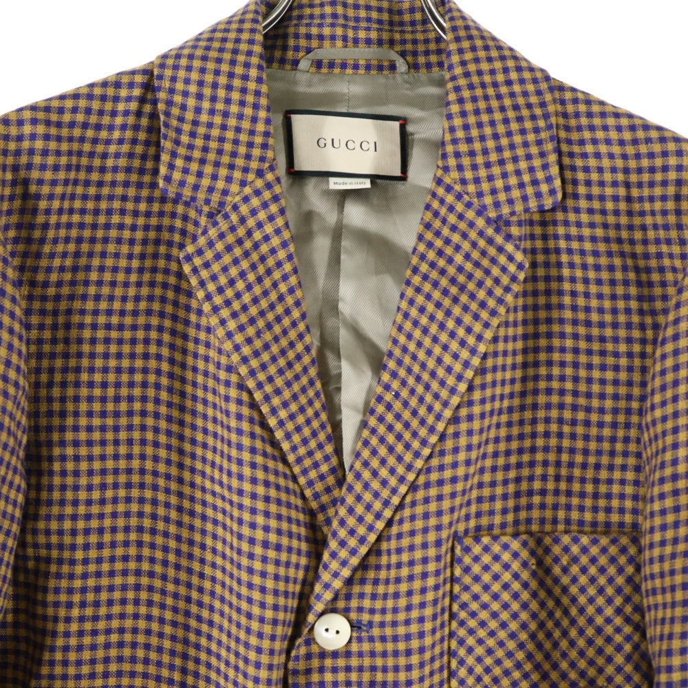 GUCCI(グッチ) 21AW グレンチェック ノッチドラペル 3B シングルテーラードジャケット ブラウン/ネイビー 659844 ZAG0U