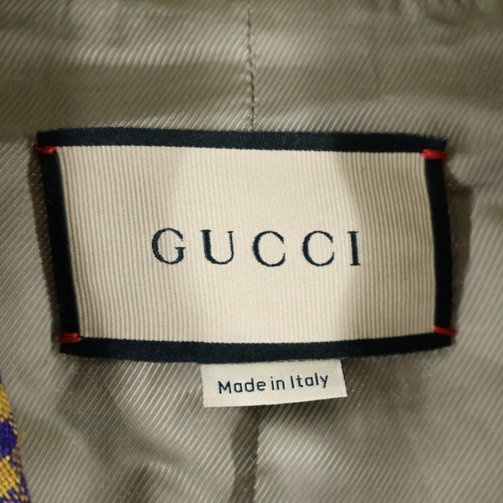 GUCCI(グッチ) 21AW グレンチェック ノッチドラペル 3B シングルテーラードジャケット ブラウン/ネイビー 659844 ZAG0U