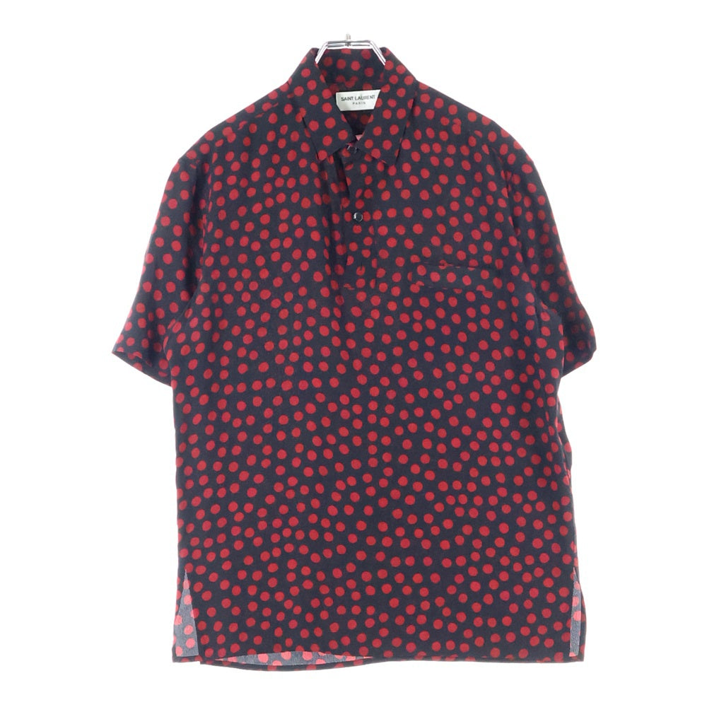 SAINT LAURENT PARIS(サンローランパリ) 20AW Dot S/S Polo ドット総柄 シルク半袖シャツ ブラック/レッド 583336 Y349V