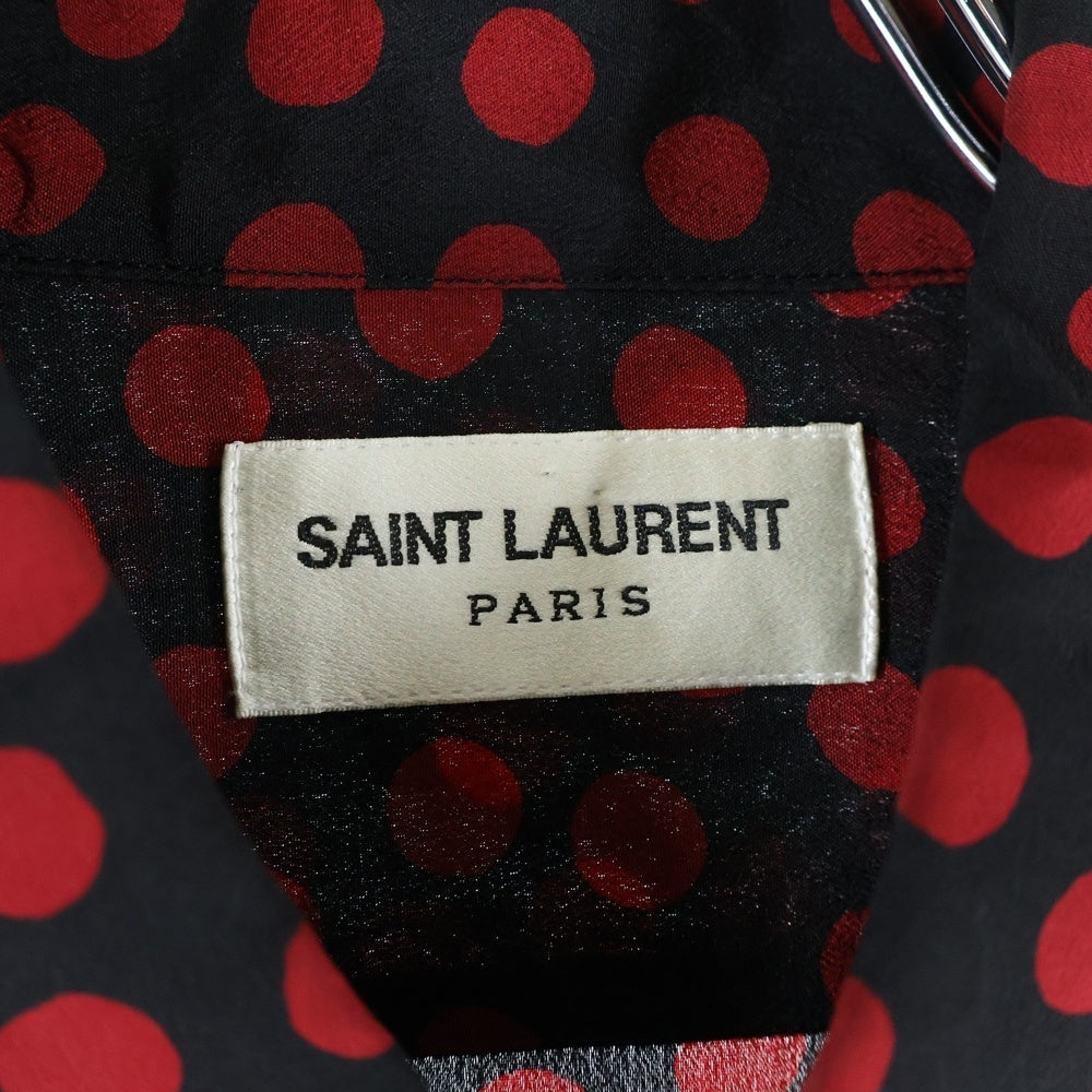 SAINT LAURENT PARIS(サンローランパリ) 20AW Dot S/S Polo ドット総柄 シルク半袖シャツ ブラック/レッド 583336 Y349V
