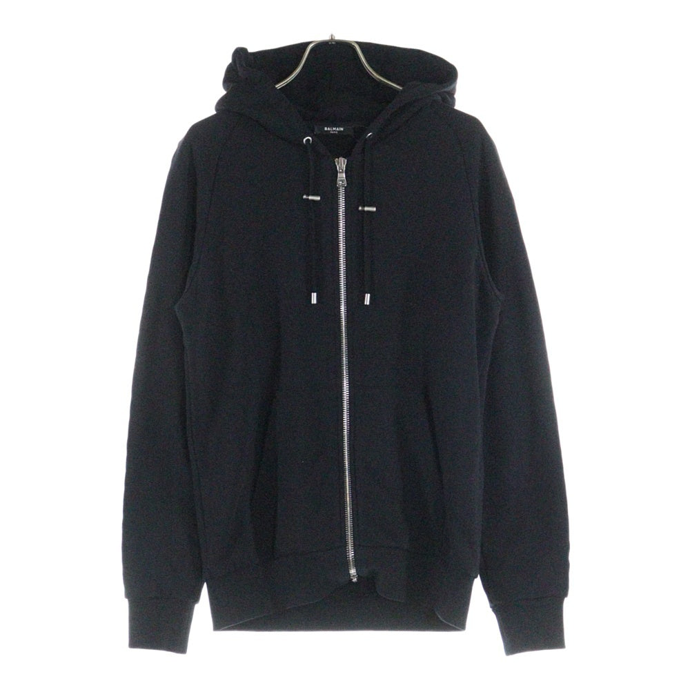 BALMAIN(バルマン) Logo Emboss Zip Parka ショルダーロゴエンボス スウェット ジップパーカー ブラック 3122I339
