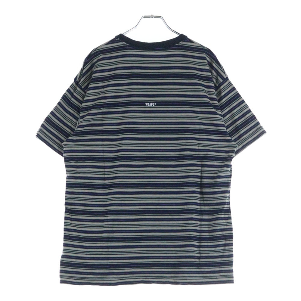 WTAPS(ダブルタップス) 25SS ロゴパッチ ボーダー クルーネック半袖Tシャツ カットソー ブラック/グレー 251ATDT-CSM22