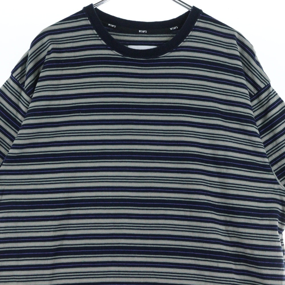 WTAPS(ダブルタップス) 25SS ロゴパッチ ボーダー クルーネック半袖Tシャツ カットソー ブラック/グレー 251ATDT-CSM22