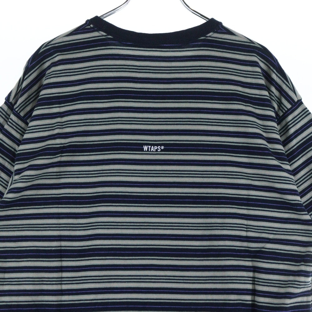 WTAPS(ダブルタップス) 25SS ロゴパッチ ボーダー クルーネック半袖Tシャツ カットソー ブラック/グレー 251ATDT-CSM22