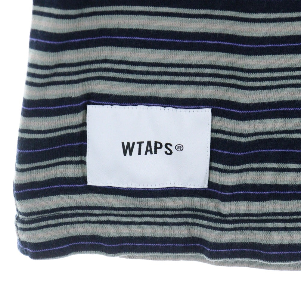 WTAPS(ダブルタップス) 25SS ロゴパッチ ボーダー クルーネック半袖Tシャツ カットソー ブラック/グレー 251ATDT-CSM22