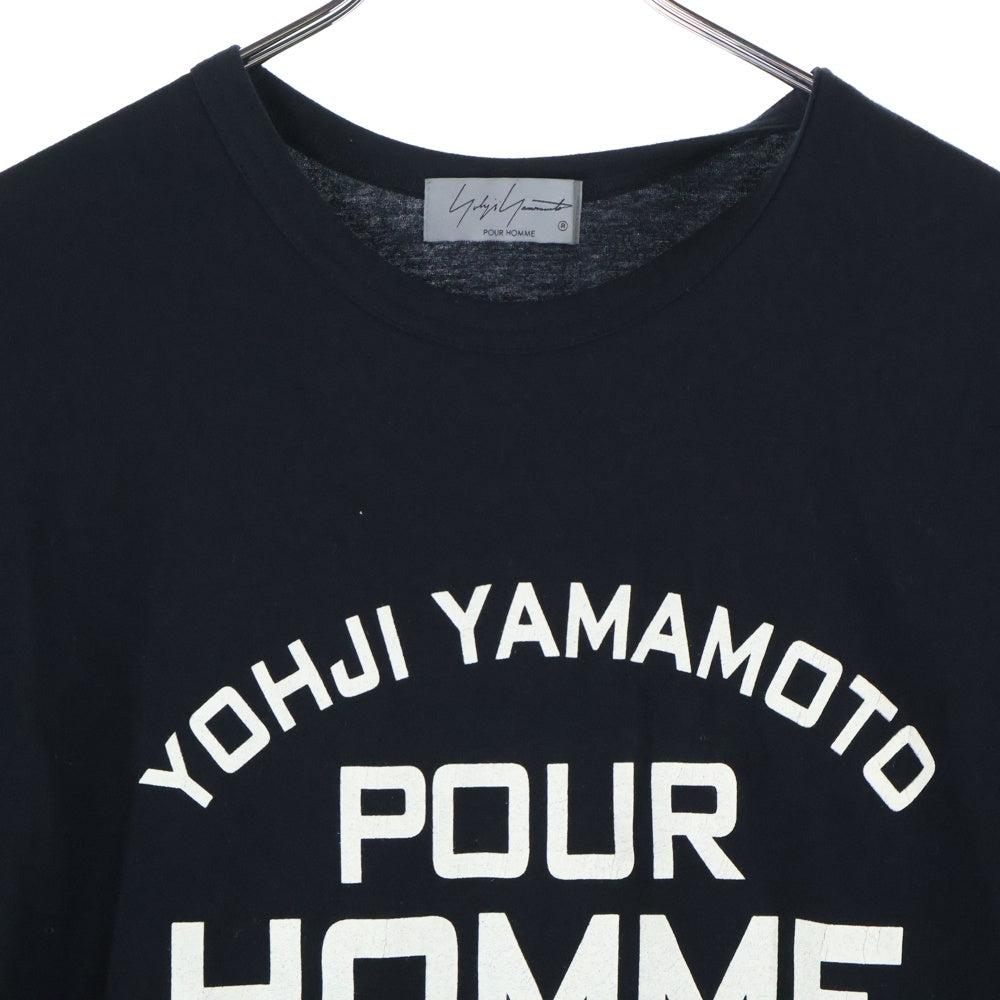 Yohji Yamamoto POUR HOMME(ヨウジヤマモト プールオム) PRINT HALF SLEEVE TEE ロゴプリント クルーネック 半袖Tシャツ カットソー ブラック