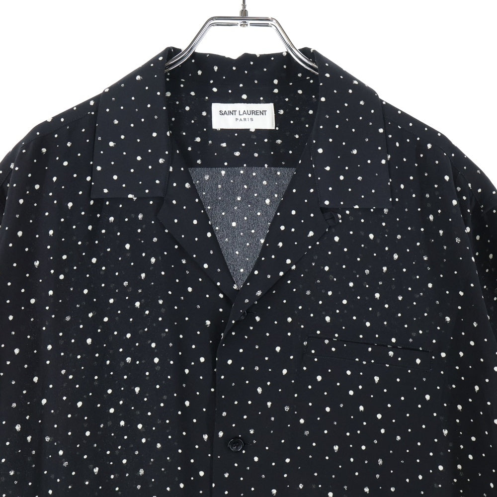 SAINT LAURENT PARIS(サンローランパリ) 19SS ドット 総柄 オープンカラー 開襟 半袖 シャツ ブラック