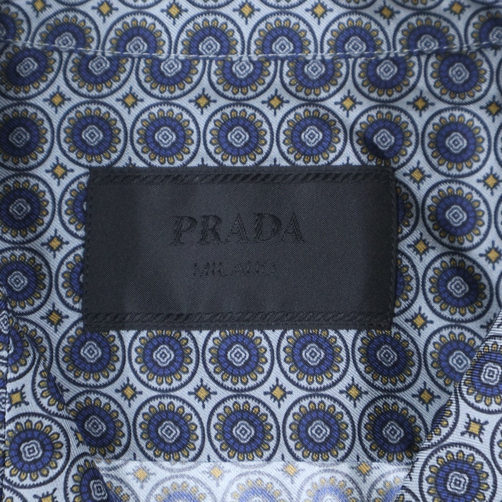 PRADA(プラダ) 24SS 総柄 オープンカラー 開襟 シルク 半袖シャツ ネイビー