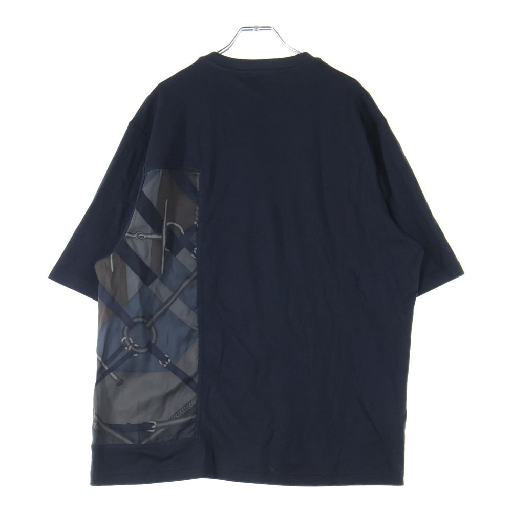 HERMES(エルメス) Parcours Sans Faute シルク切り替え クルーネック 半袖Tシャツ カットソー ネイビー