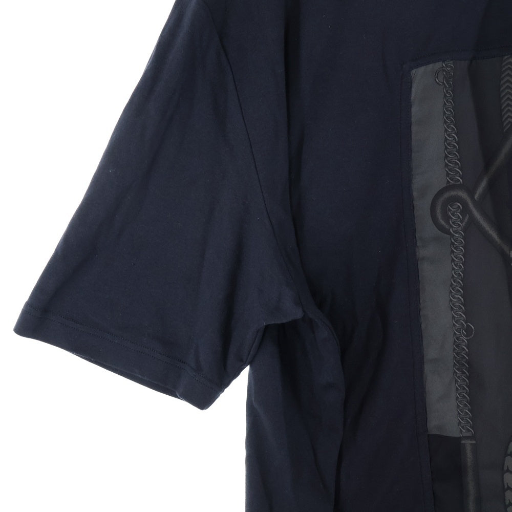 HERMES(エルメス) Parcours Sans Faute シルク切り替え クルーネック 半袖Tシャツ カットソー ネイビー