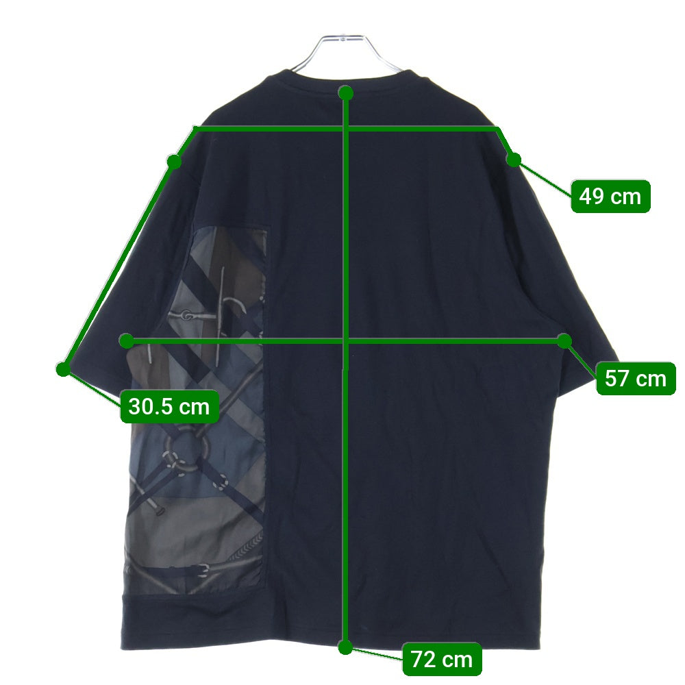 HERMES(エルメス) Parcours Sans Faute シルク切り替え クルーネック 半袖Tシャツ カットソー ネイビー
