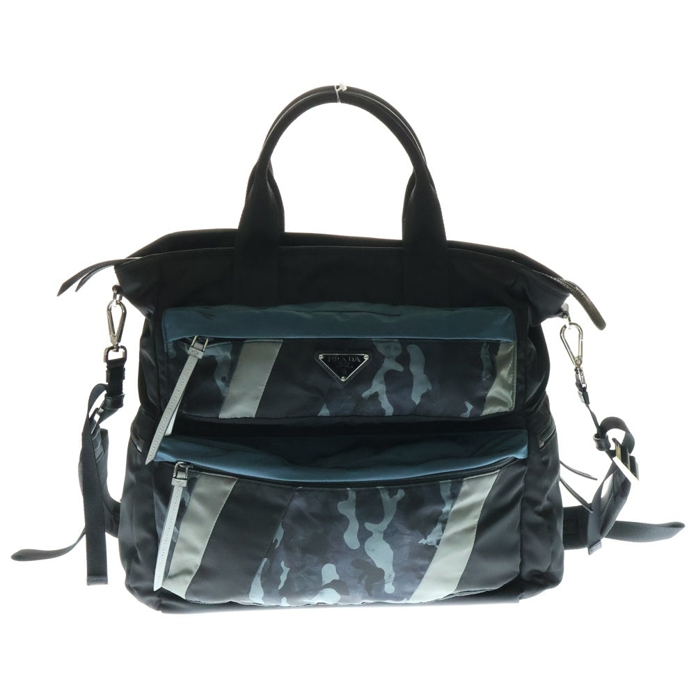 PRADA(プラダ) テスート トライアングル ロゴプレート カモ柄 ナイロン 2Way ハンド ショルダーバッグ ブラック 2VG040