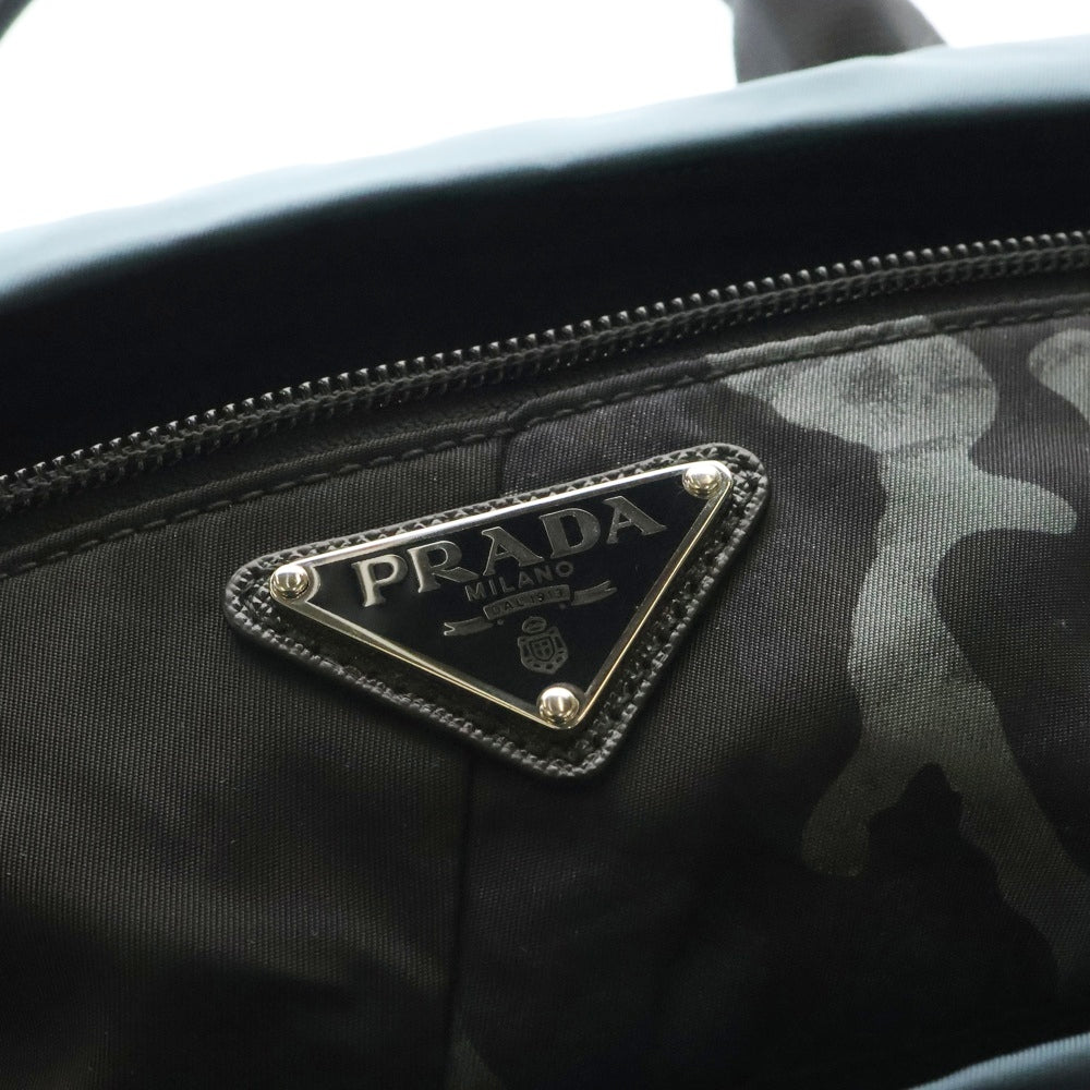 PRADA(プラダ) テスート トライアングル ロゴプレート カモ柄 ナイロン 2Way ハンド ショルダーバッグ ブラック 2VG040