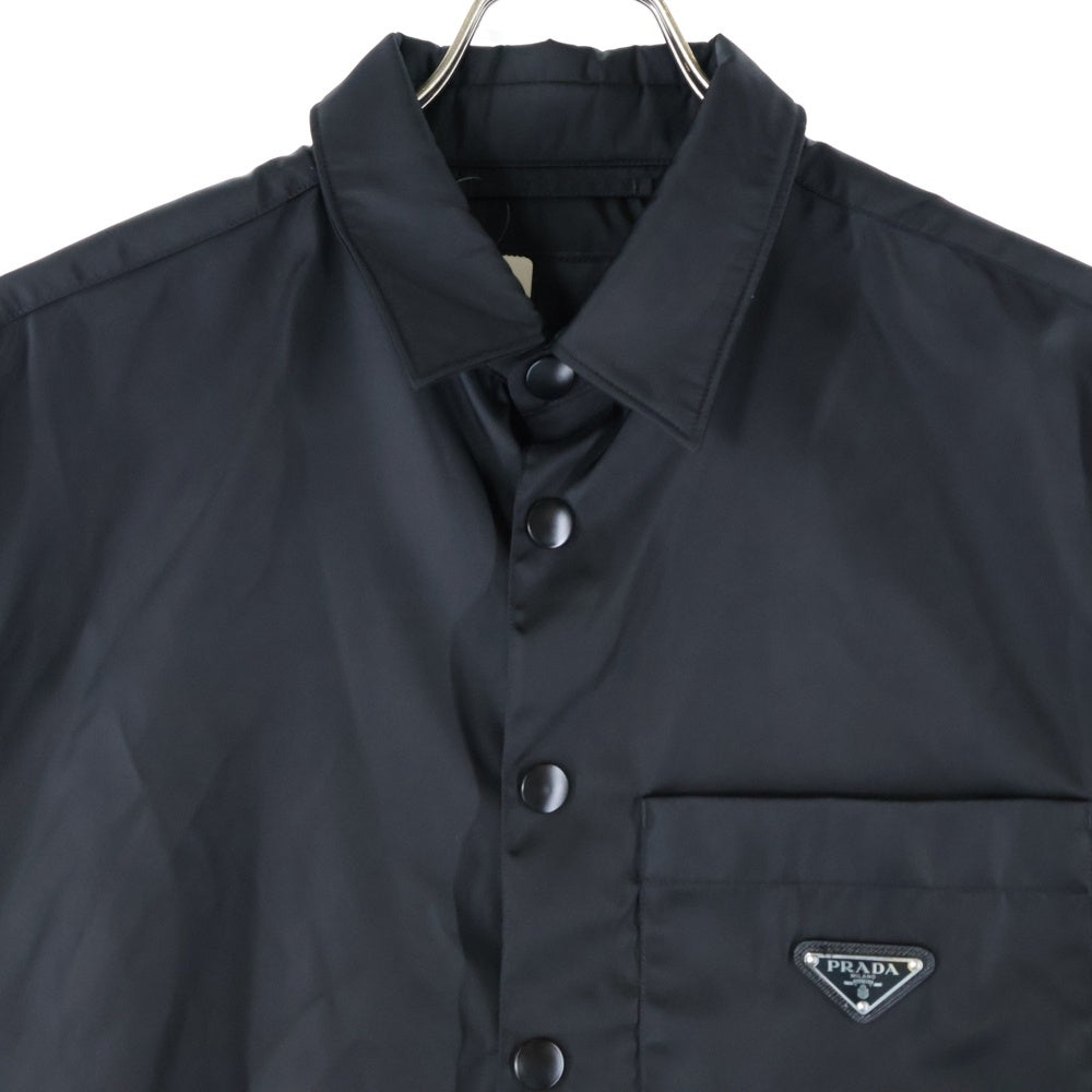 PRADA(プラダ) 20AW トライアングルロゴ リナイロン フロントポケット スナップボタン 長袖シャツ ブラック SC514 S202 1WQ8