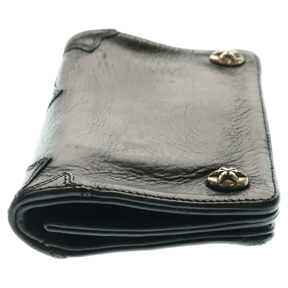 CHROME HEARTS(クロムハーツ) 1ZIP 1ジップ スターボールボタン クロスパッチ付き レザーウォレット ブラック