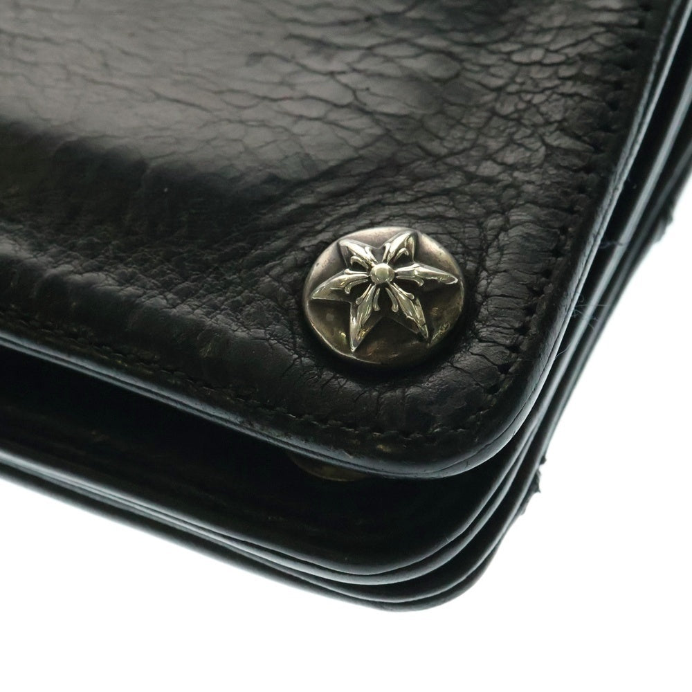 CHROME HEARTS(クロムハーツ) 1ZIP 1ジップ スターボールボタン クロスパッチ付き レザーウォレット ブラック