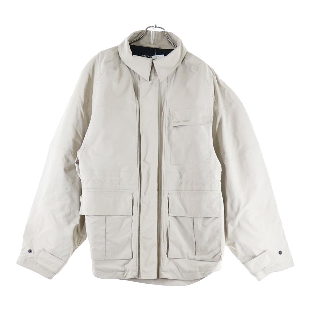 BALENCIAGA(バレンシアガ) 21AW リップストップ 裏地キルティング ジップアップ ミリタリー ジャケット ベージュ 663039 TKO31
