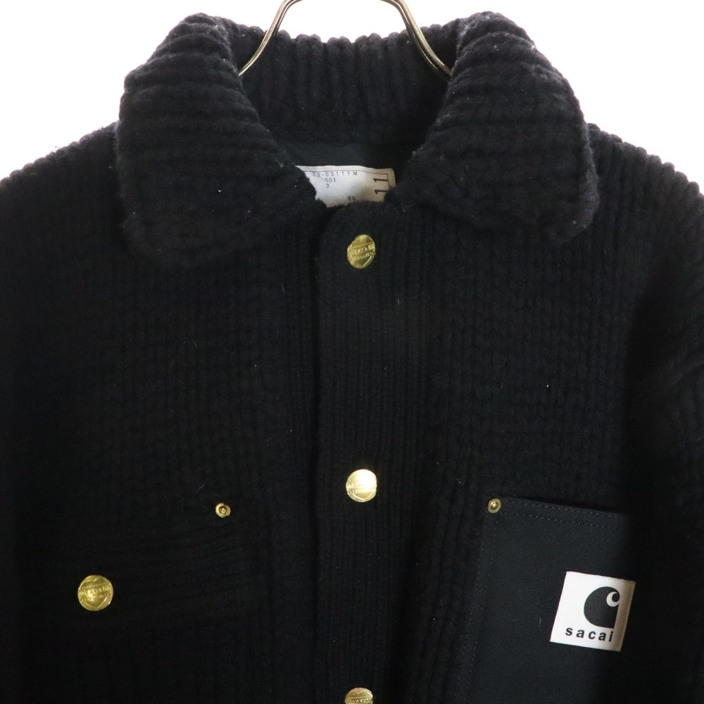 Sacai(サカイ) 23AW ×Carhartt WIP Knit Jacket Michigan カーハート ニット ミシガン ジャケット ブラック 23-03111M