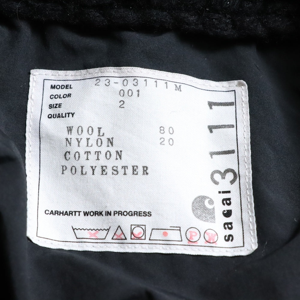 Sacai(サカイ) 23AW ×Carhartt WIP Knit Jacket Michigan カーハート ニット ミシガン ジャケット ブラック 23-03111M