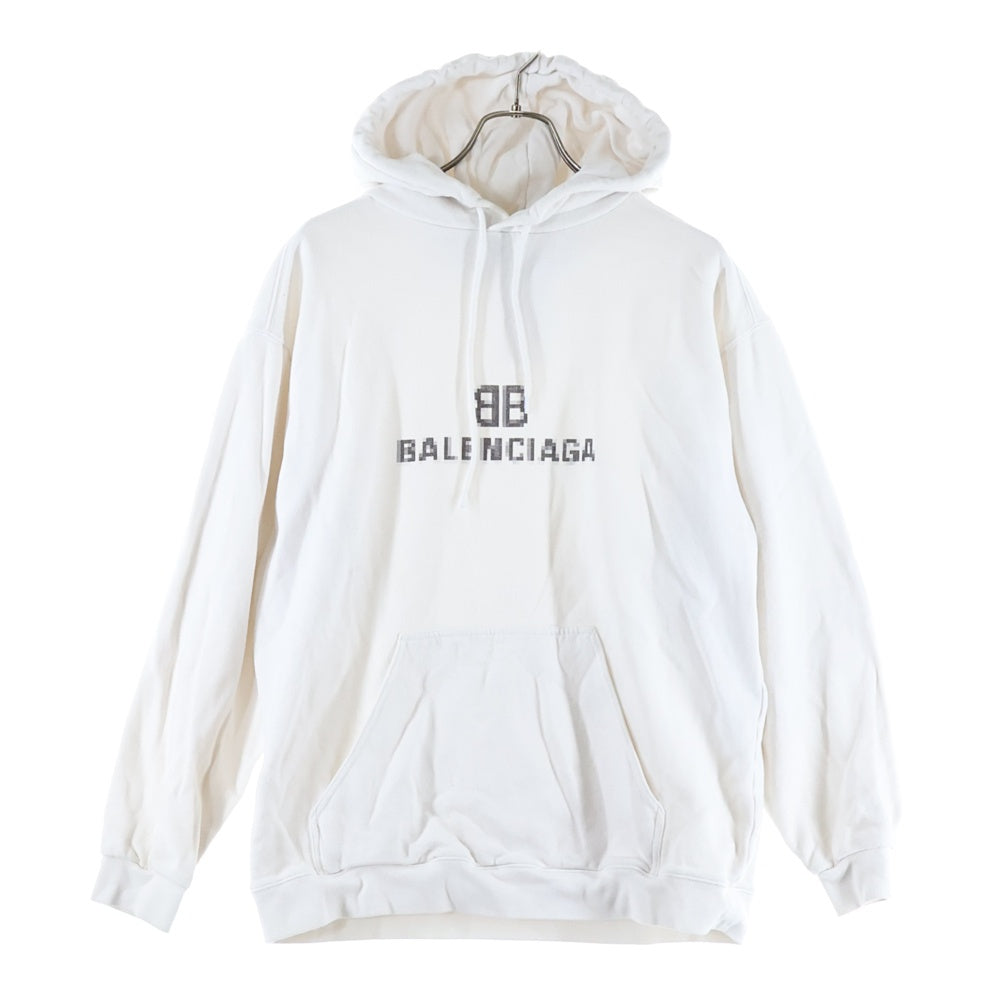 BALENCIAGA(バレンシアガ) 21AW ピクセルロゴプリント プルオーバー スウェットパーカー フーディ ホワイト 600583 TKVI8