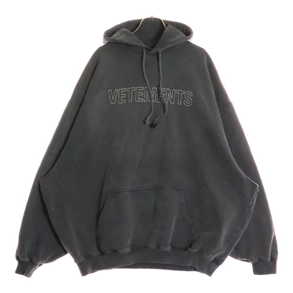 VETEMENTS(ヴェトモン) 23SS ロゴ刺繍 プルオーバー スウェットパーカー フーディ チャコールグレー UE63HD445B