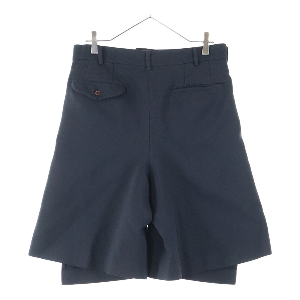 COMME des GARCONS HOMME PLUS(コムデギャルソンオムプリュス) 24SS ポリ縮絨 段違い ワイド ショーツ ショート ハーフパンツ ブラック PM-P041 AD2023