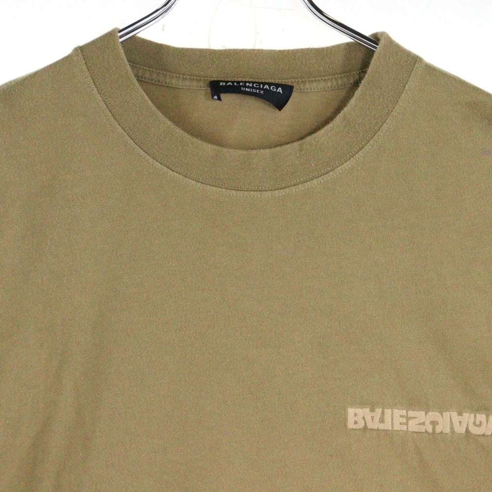 BALENCIAGA(バレンシアガ) 21SS ロゴ刺繍 クルーネック 半袖Tシャツカットソー ブラウン 612986 TLVB3