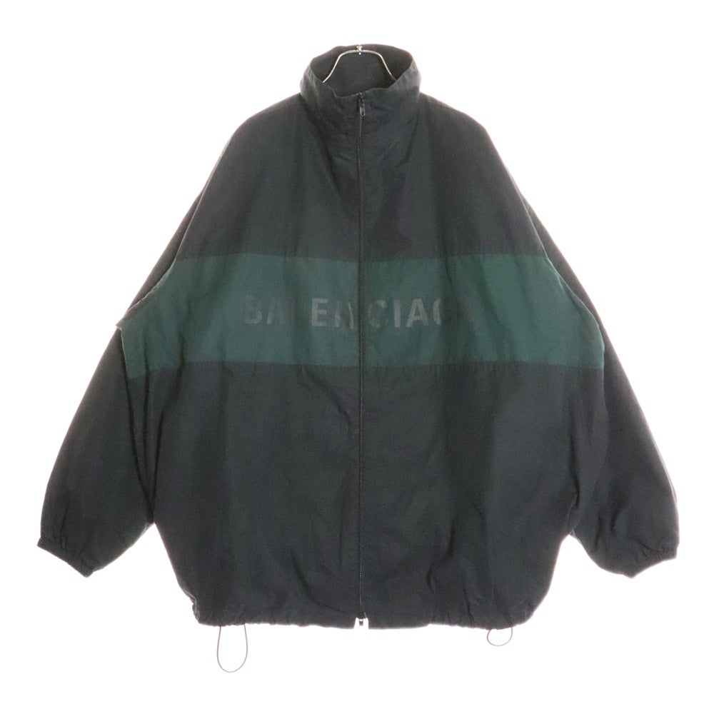 BALENCIAGA(バレンシアガ) 22AW フロントロゴプリント ポプリンシャツブルゾン トラックジャケット ブラック/グリーン 725302 TNM14