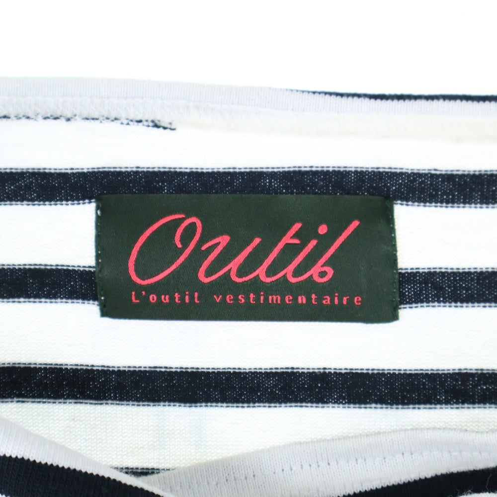 OUTIL(ウティ) ボーダー コットン 長袖Tシャツ カットソー バスクシャツ ブラック/ホワイト