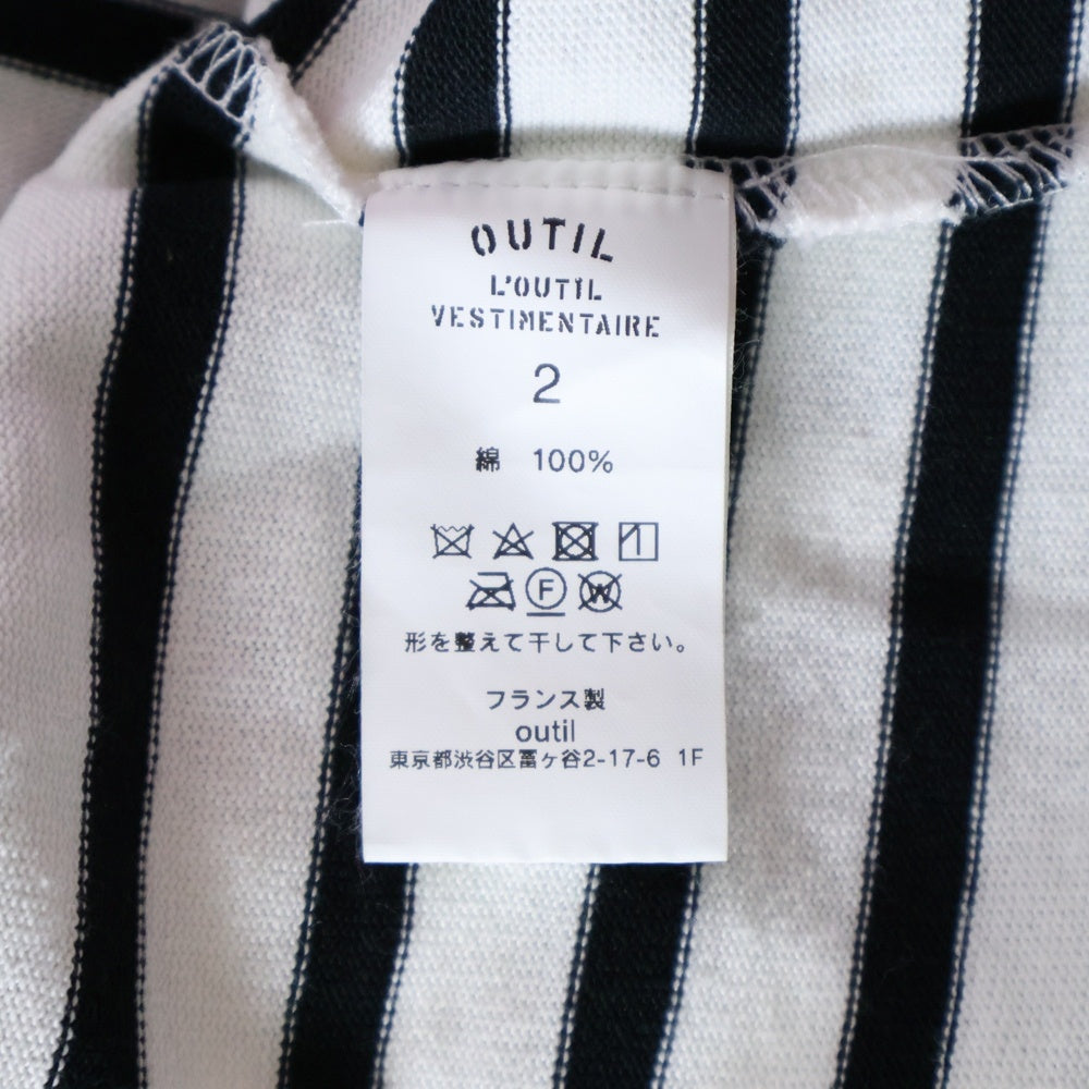 OUTIL(ウティ) ボーダー コットン 長袖Tシャツ カットソー バスクシャツ ブラック/ホワイト