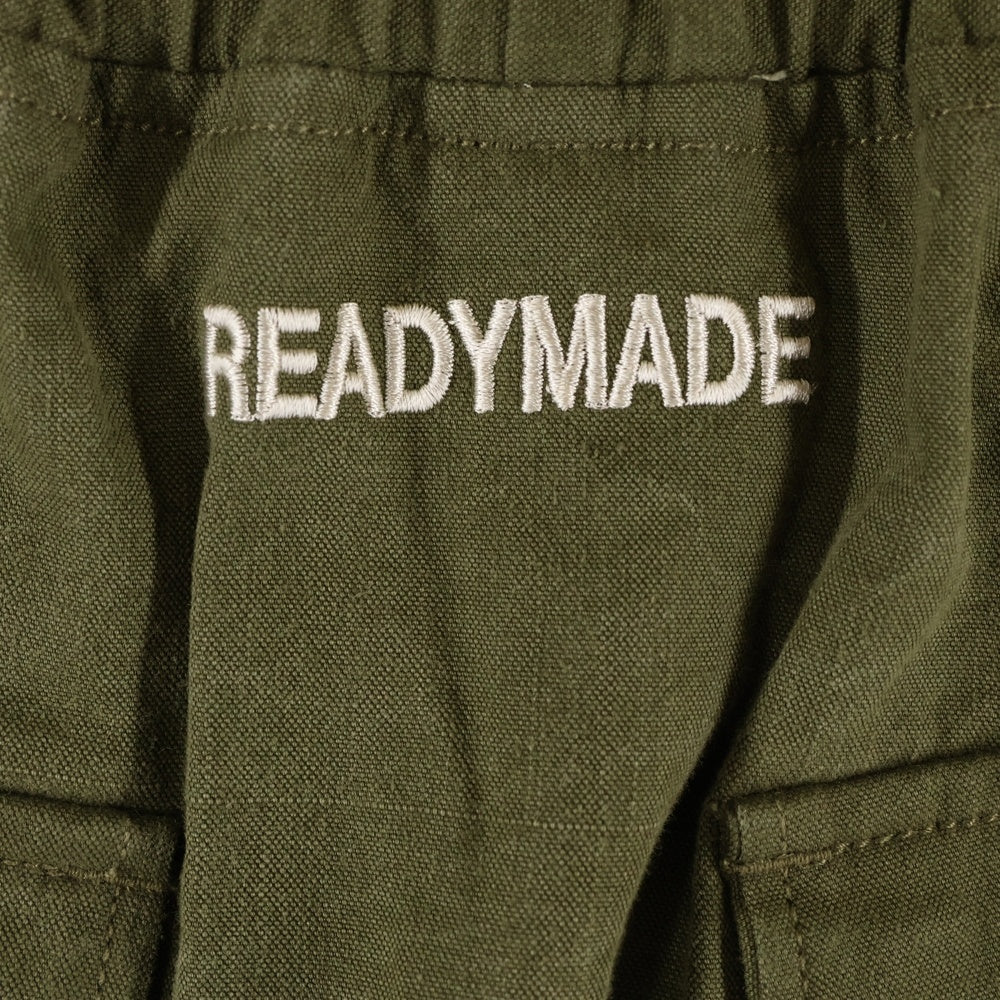READY MADE(レディメイド) ヴィンテージ加工 ロゴ刺繍 ドローコード サルエル ハーフカーゴパンツ ショーツ カーキ RE-CO-KH-00-00-137