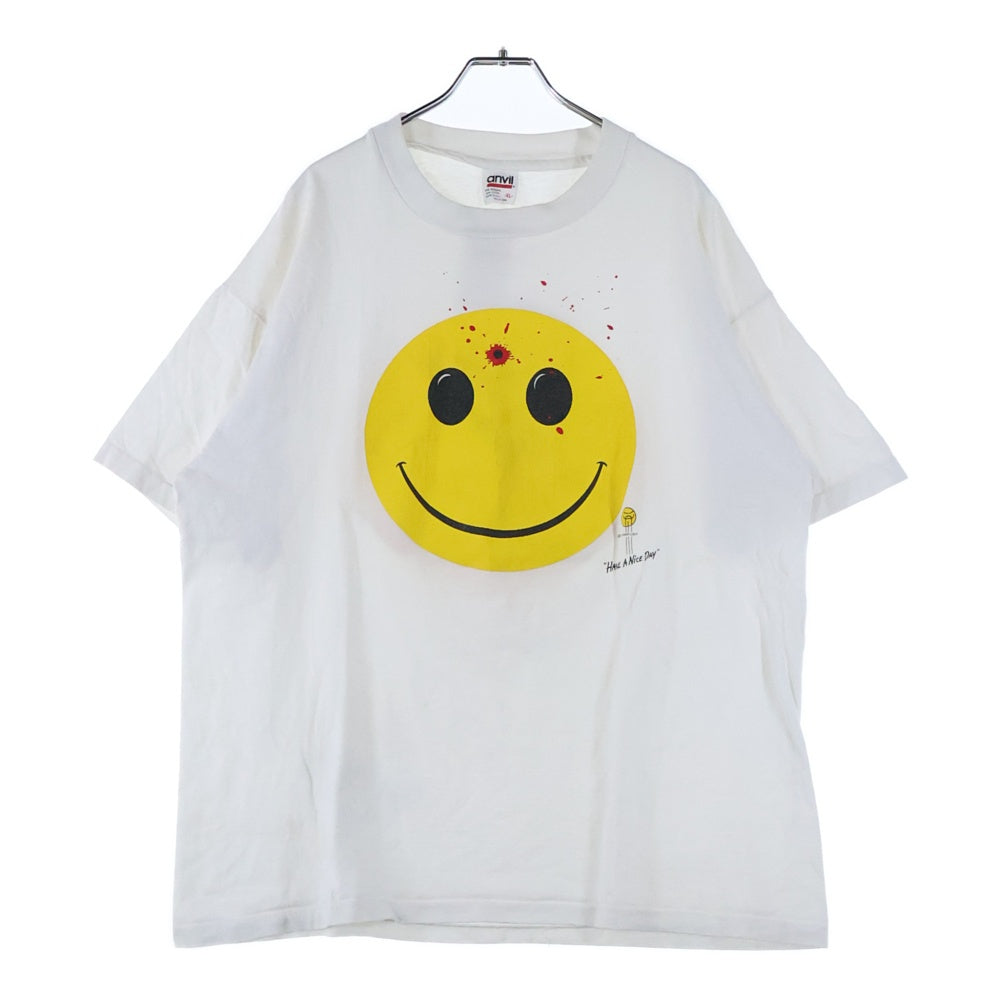 VINTAGE(ヴィンテージ) 90S VINTAGE SMILEY FACE ヴィンテージ ぶち抜き スマイリーフェイス 両面プリント クルーネック半袖Tシャツ カットソー ホワイト