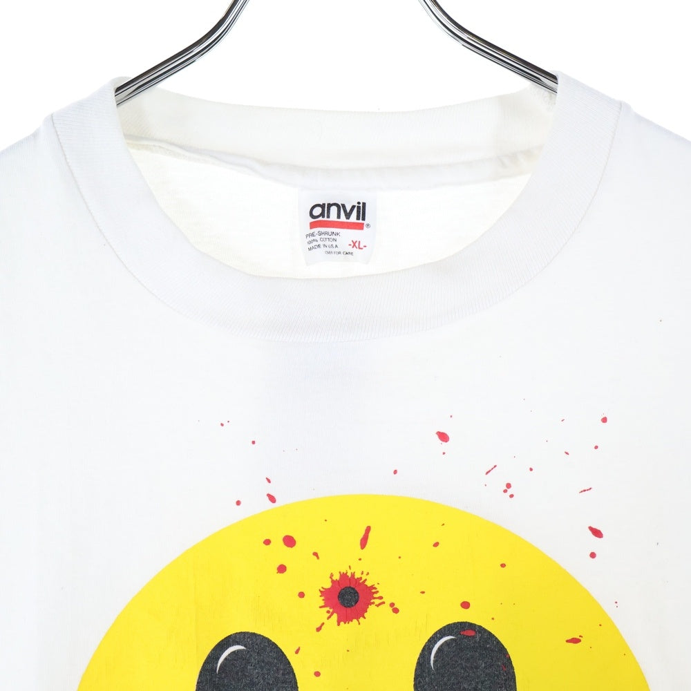 VINTAGE(ヴィンテージ) 90S VINTAGE SMILEY FACE ヴィンテージ ぶち抜き スマイリーフェイス 両面プリント クルーネック半袖Tシャツ カットソー ホワイト