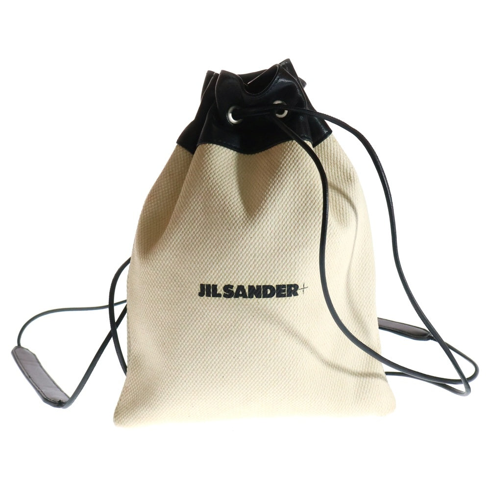 JIL SANDER +(ジルサンダープラス) ドローストリング レザー切り替え ポーチ 巾着 ブラック/ベージュ JPUU852018 MUB75041N 105