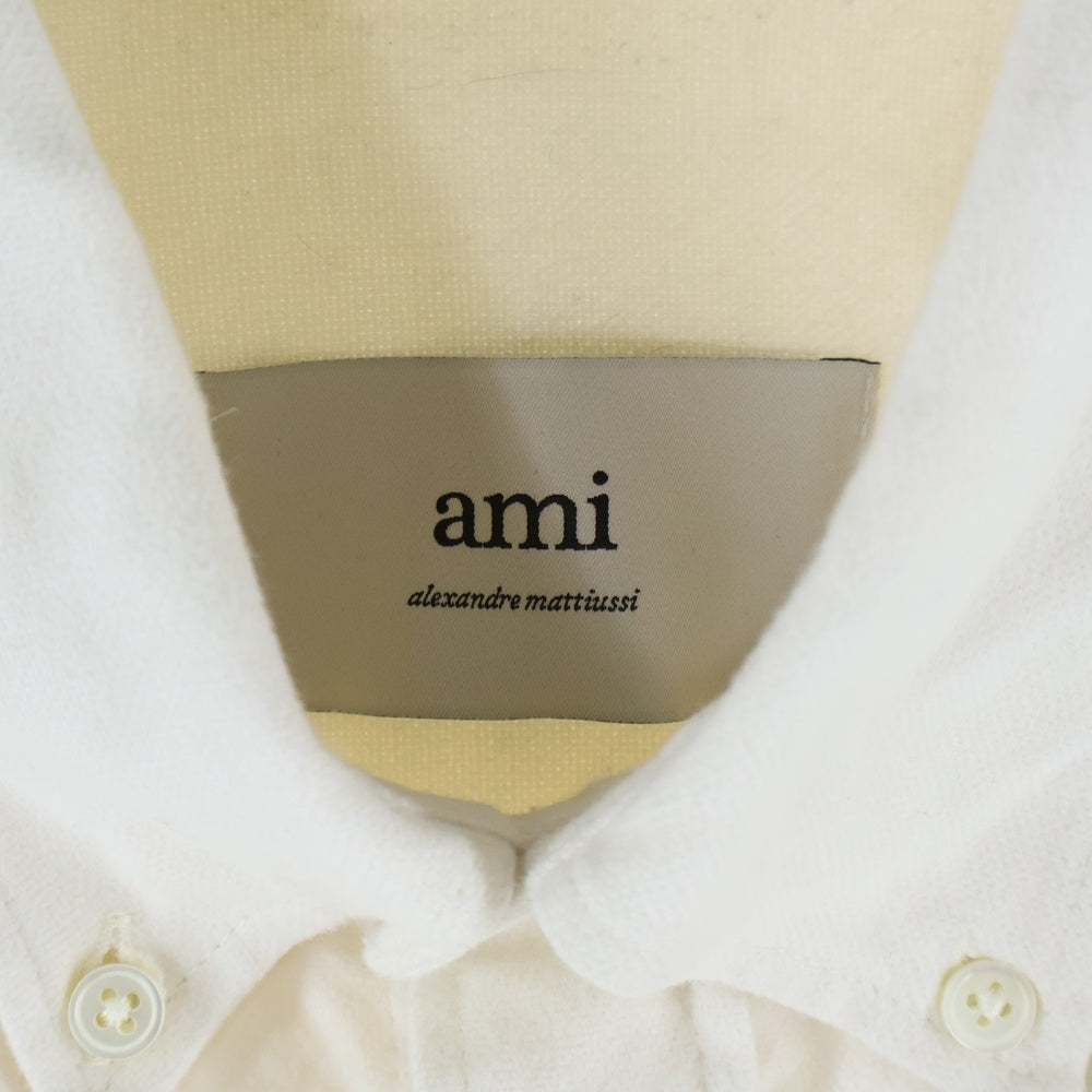 AMI Alexandre Mattiussi(アミアレクサンドルマテュッシ) 24AW ロゴ刺繡 ロングスリーブ コットン 長袖シャツ アイボリー HSH170.CO0056