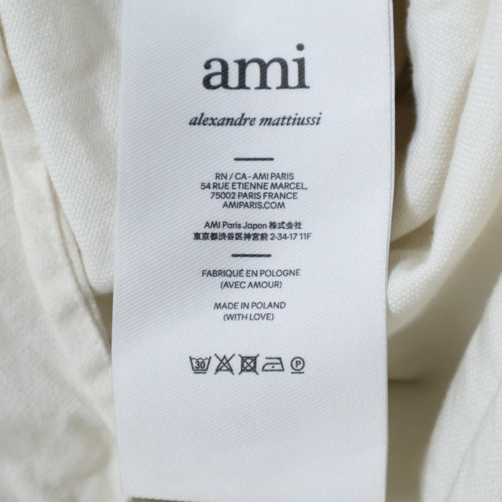 AMI Alexandre Mattiussi(アミアレクサンドルマテュッシ) 24AW ロゴ刺繡 ロングスリーブ コットン 長袖シャツ アイボリー HSH170.CO0056