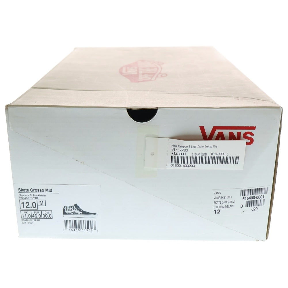 VANS(ヴァンズ) 21SS ×SUPREME MONOGRAM S LOGO SKATE GROSSO MID シュプリーム Sロゴ スケート グロッソ ミッドカットスニーカー US12/30cm VN0A5KS15XH